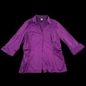 Studio 1940 Purple 3/4 Sleeve Button-Up Blouse